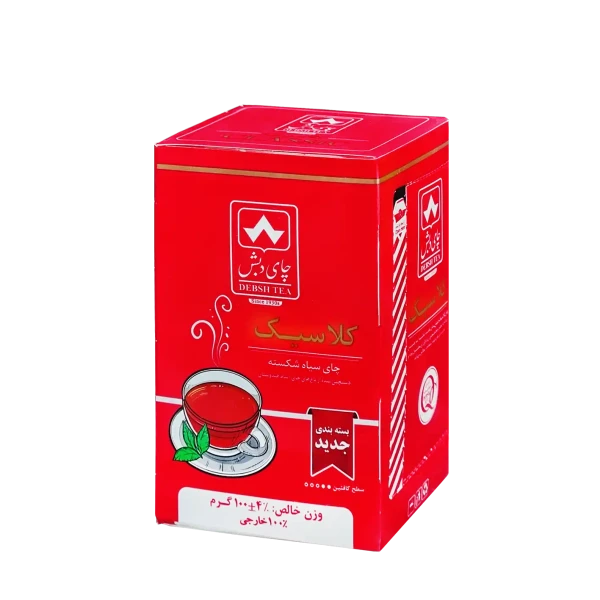 چای سیاه خارجی " غیر معطر کلاسیک " دبش - ( چای شکسته یکدست پاکتی قرمز ) دستچین شده از مزارع چای آسام هندوستان، با رنگ و طعم طبیعی ( 100 گرمی )