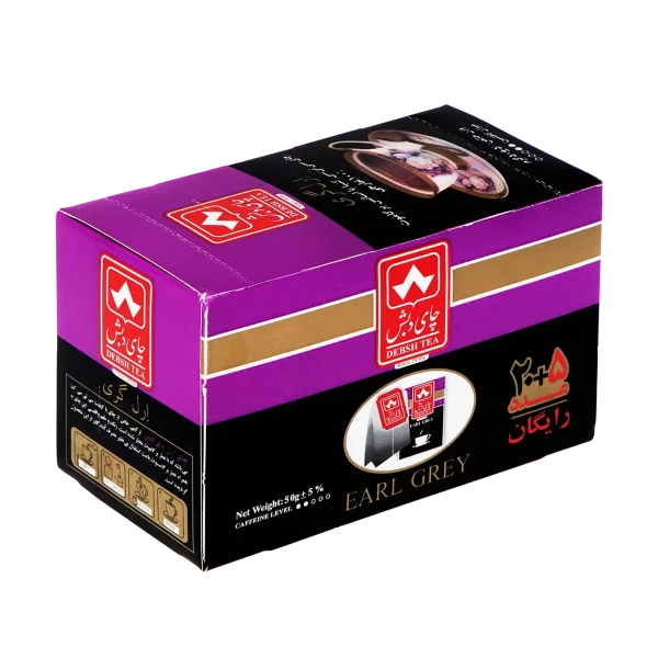 چای سیاه کیسه ای " معطر، ارل گری " دبش - ( چای خارجی، تی بگ پاکتی بنفش ) چای سی تی سی " CTC " کنیا، با طعم و رایحه برگاموت ( حاوی 25 عدد چای کیسه ای - بسته 50 گرمی )