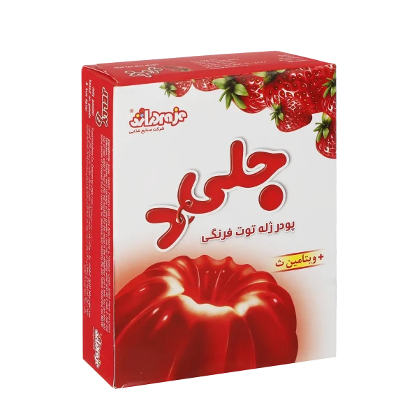 پودر ژله " توت فرنگی " جلی د - ( بر پایه ژلاتین ) حاوی ویتامین ث ( 100 گرمی )