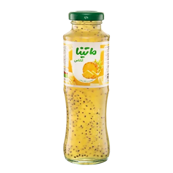 آبمیوه " آناناس و تخم شربتی " ماتینا - ( حاوی دانه ریحان، شیشه ای ) نوشیدنی بدون گاز ( 280 گرمی )