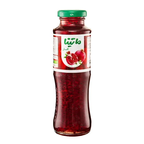 آبمیوه " انار و تخم شربتی " ماتینا - ( حاوی دانه ریحان، شیشه ای ) نوشیدنی بدون گاز ( 280 گرمی )
