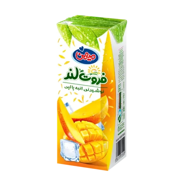 آبمیوه " انبه پالپ دار " فروت لند - ( پاکتی ) حاوی پوره طبیعی انبه و پالپ پرتقال ( 200 میلی لیتر )