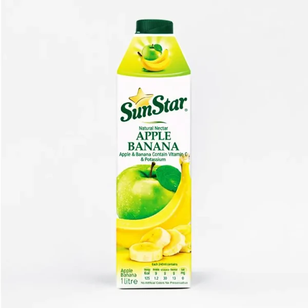 آبمیوه " نکتار سیب موز " سان استار - ( پاکتی ) حاوی کنسانتره طبیعی سیب و پوره طبیعی موز ( 1 لیتری )