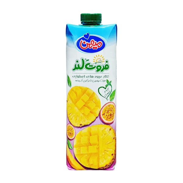 آبمیوه " نکتار میوه های استوایی " فروت لند - ( پاکتی ) حاوی کنسانتره طبیعی آب آناناس، پرتقال و پشن فروت ( 1 لیتری )